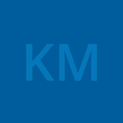 KM blue box initials