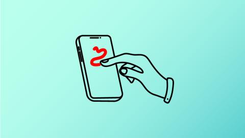 Drawing of a person's right hand texting on a device, against a green background.