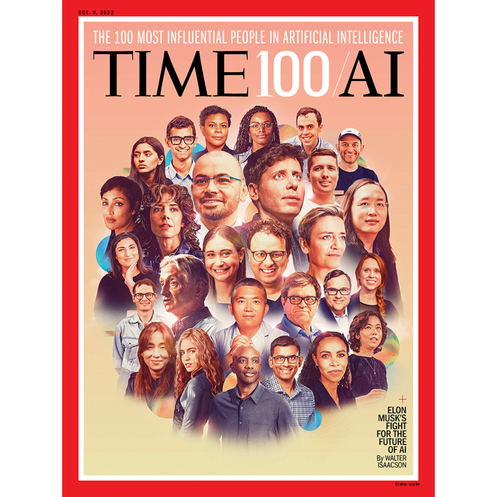 Cover of TIME magazine with pictures of the 100 AI influencers
